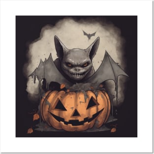 a bat with bat wings and a pumpkin Posters and Art